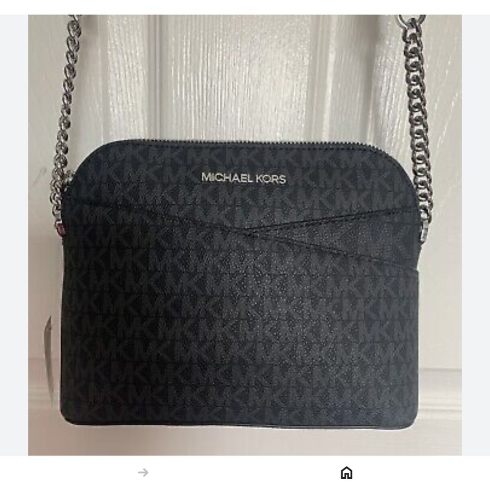 Michael Kors Black Monogram Crossbody Bag with Silver Chain